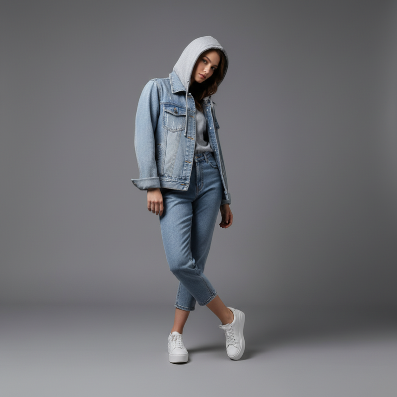 Denim Jacket with Removable Hood | Women's Jacket
