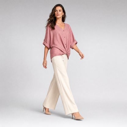 Elegant V-Neck Blouse | Women's Long Sleeve Tops