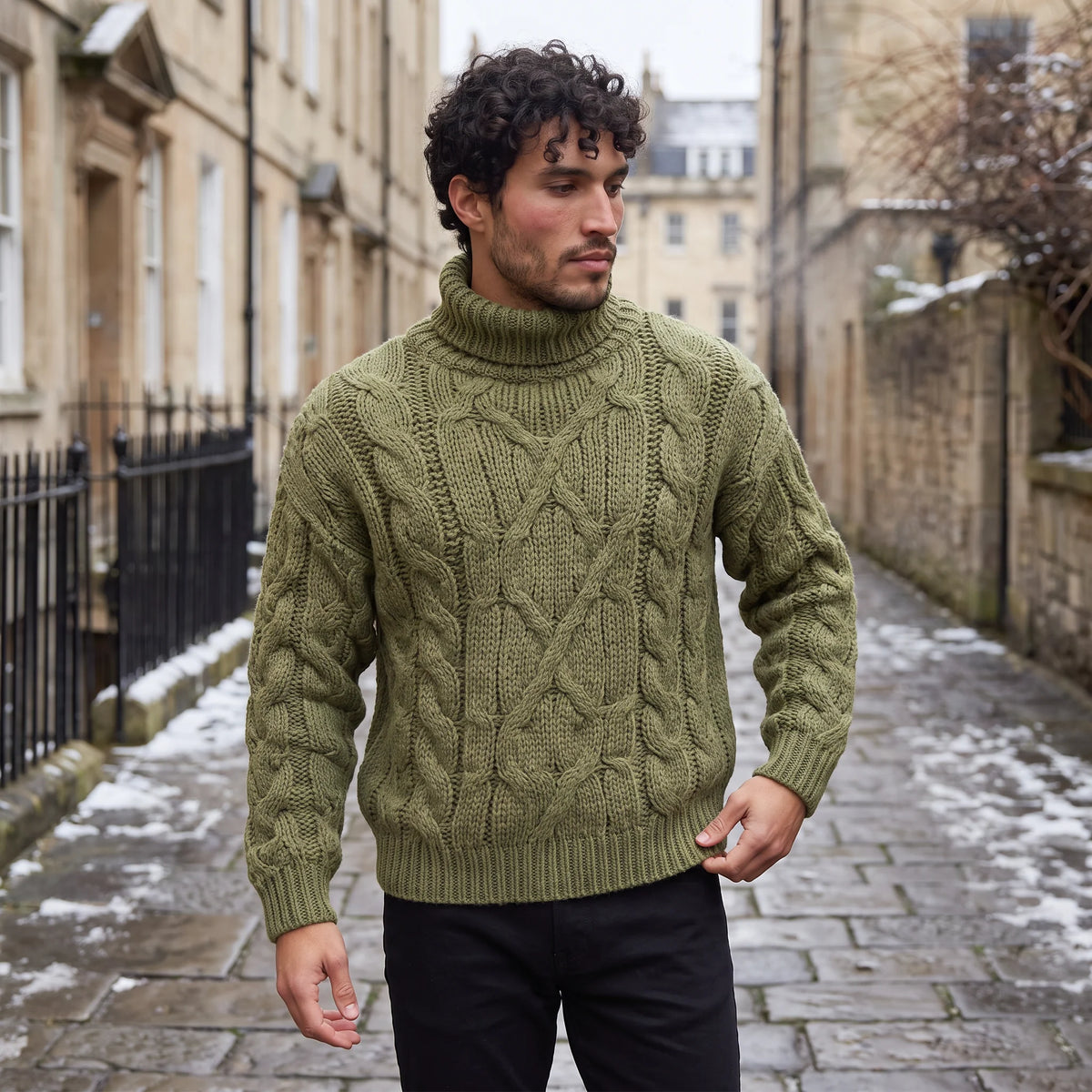 Men's Chunky Cable Turtleneck Relaxed Fit Sweater 1