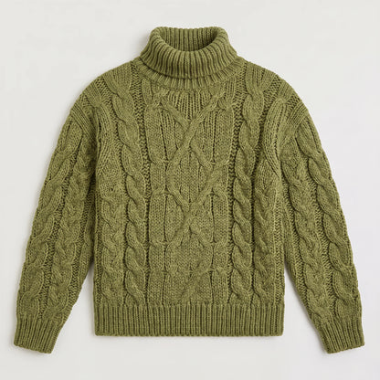 Men's Chunky Cable Turtleneck Relaxed Fit Sweater 2
