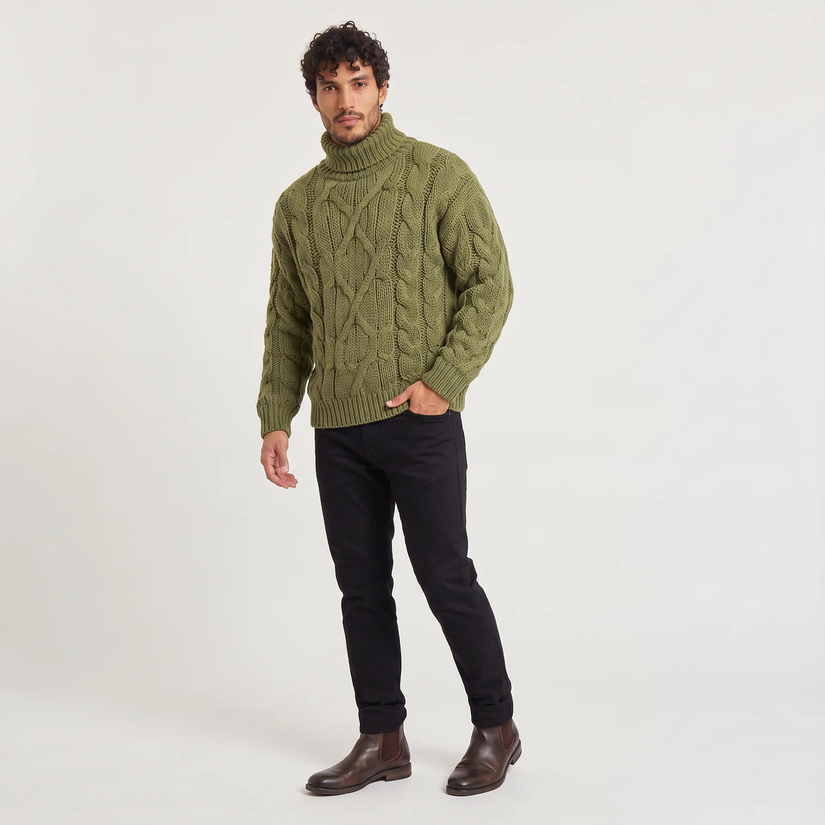 Men's Chunky Cable Turtleneck Relaxed Fit Sweater 4
