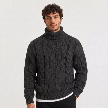 Men's Chunky Cable Turtleneck Relaxed Fit Sweater 5