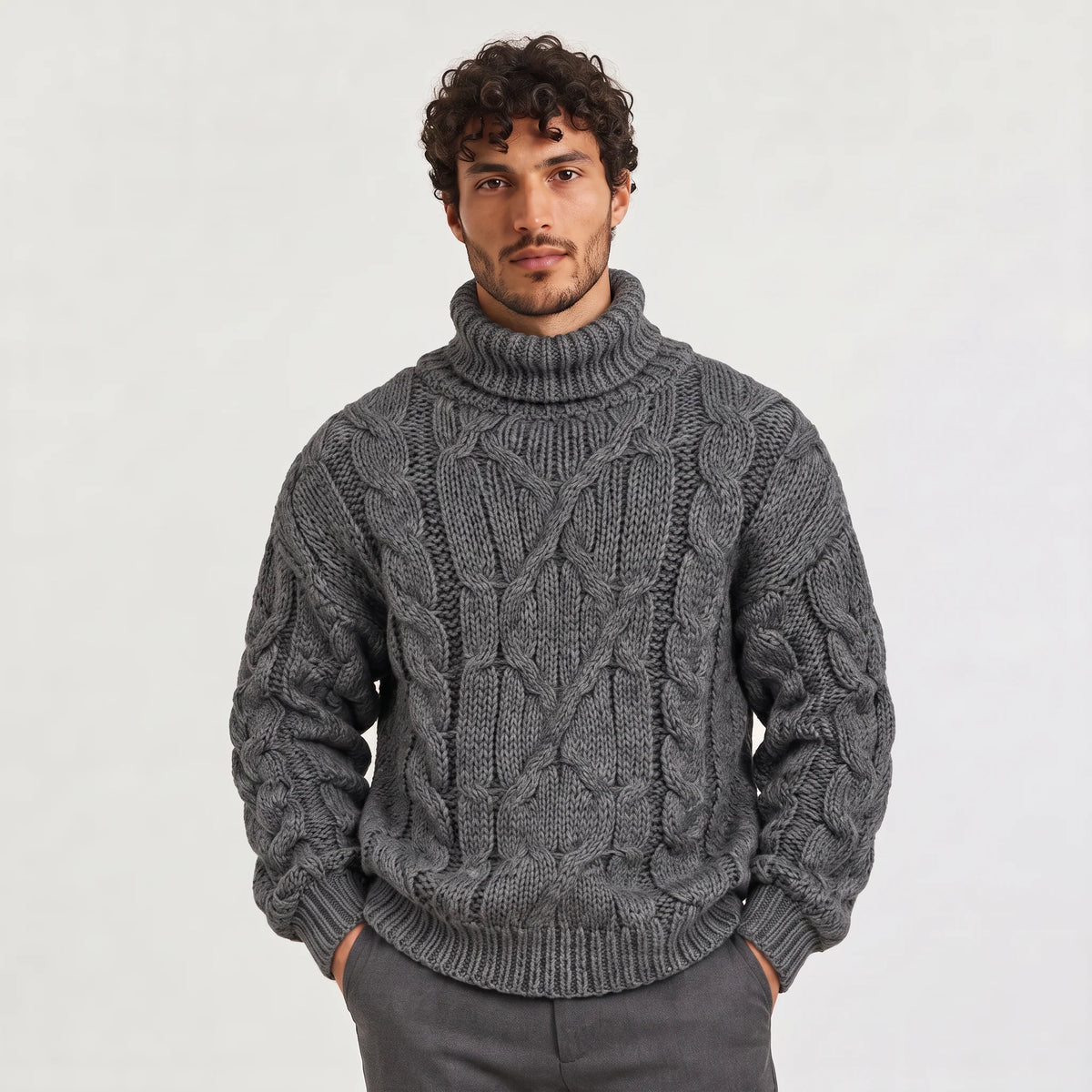 Men's Chunky Cable Turtleneck Relaxed Fit Sweater 6