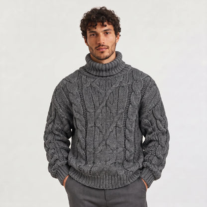 Men's Chunky Cable Turtleneck Relaxed Fit Sweater 6