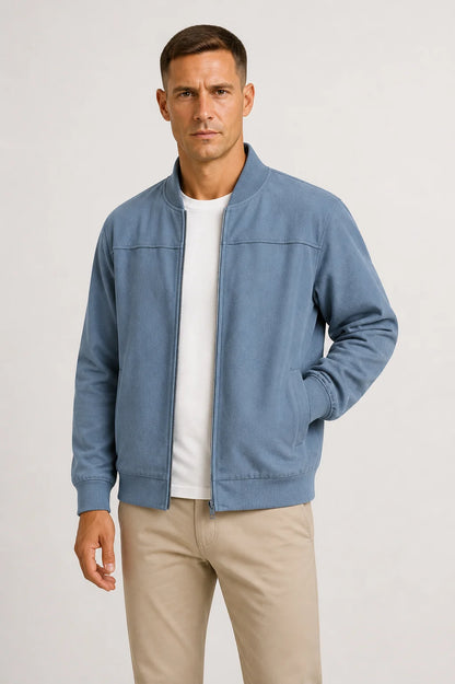 Men's Slim Fit Ribbed Zip-Up Bomber Jacket