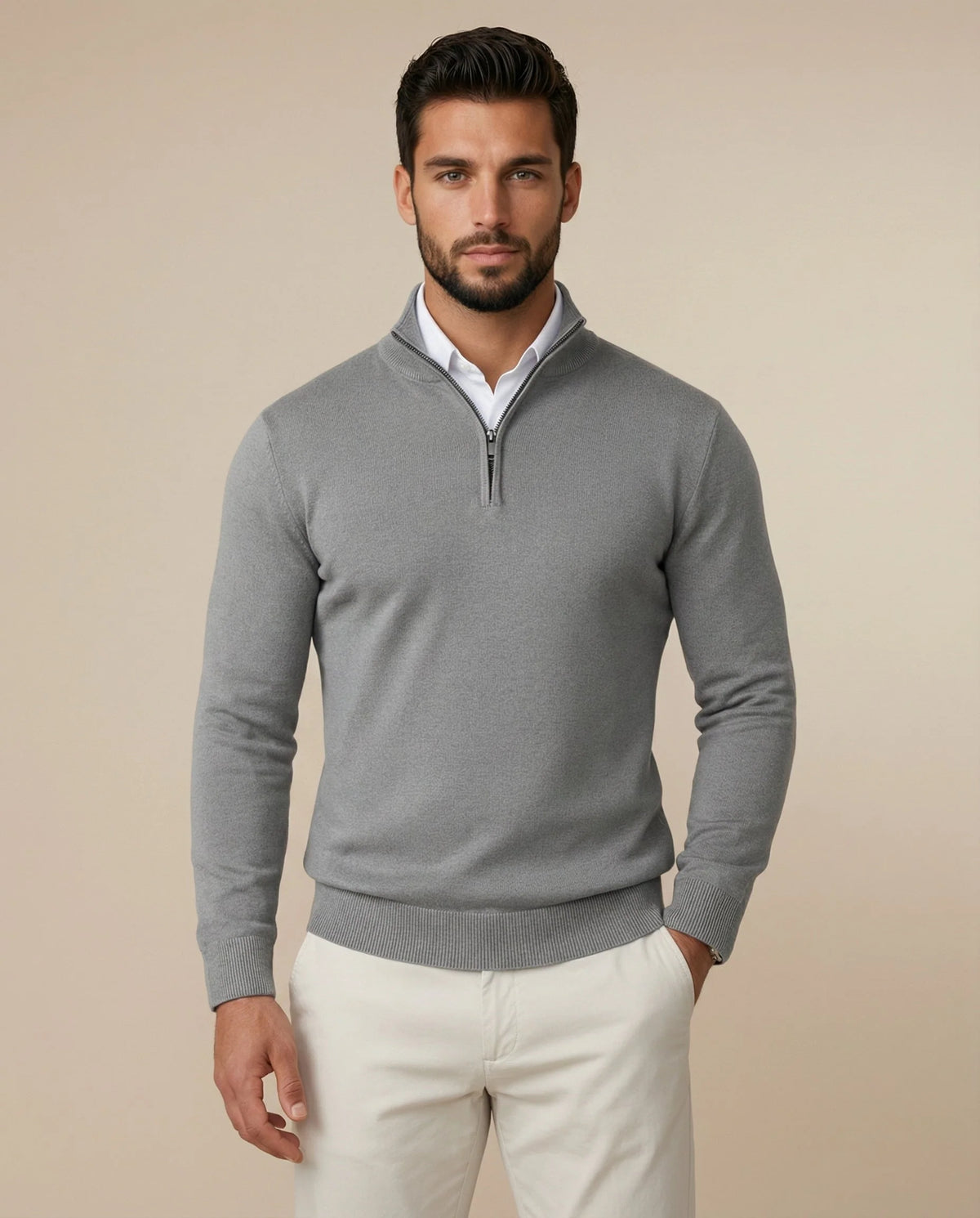 Men's Structured Quarter-Zip Ribbed Jumper