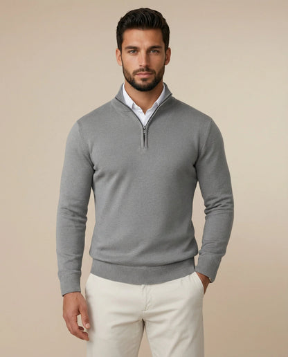 Men's Structured Quarter-Zip Ribbed Jumper