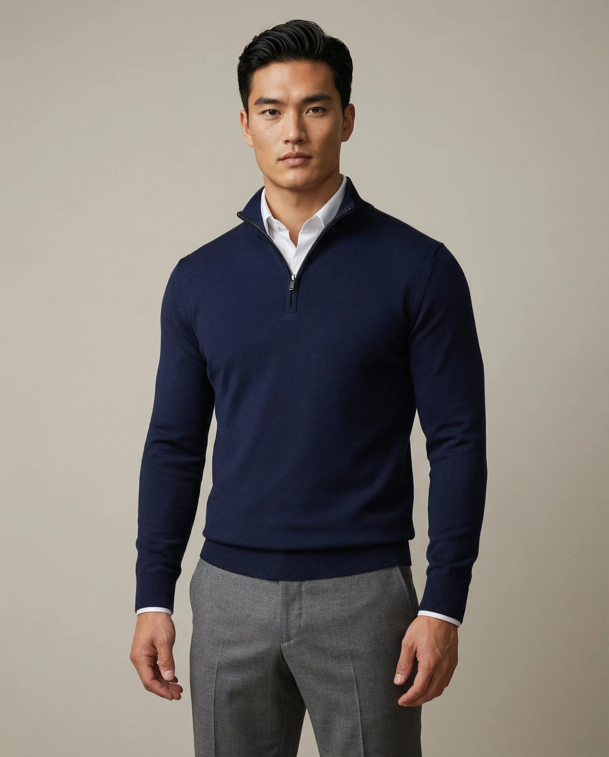 Men's Structured Quarter-Zip Ribbed Jumper