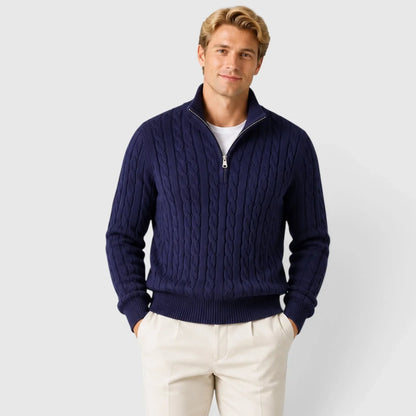 Men's Zip-Up Mock Neck Cable-Knit Winter Sweater