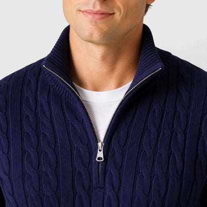 Men's Zip-Up Mock Neck Cable-Knit Winter Sweater