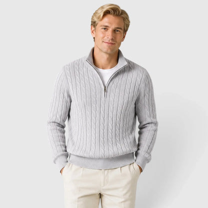 Men's Zip-Up Mock Neck Cable-Knit Winter Sweater