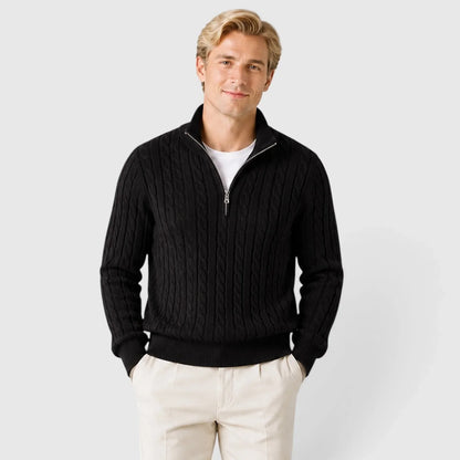 Men's Zip-Up Mock Neck Cable-Knit Winter Sweater