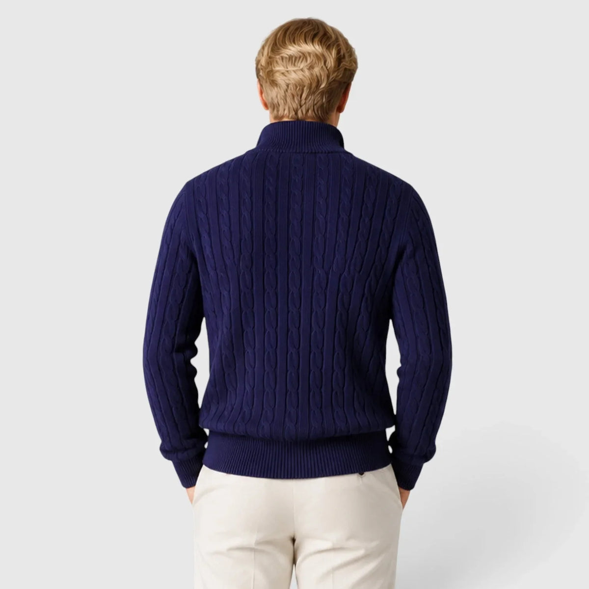 Men's Zip-Up Mock Neck Cable-Knit Winter Sweater