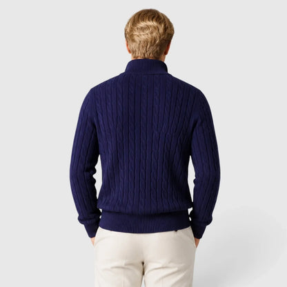 Men's Zip-Up Mock Neck Cable-Knit Winter Sweater