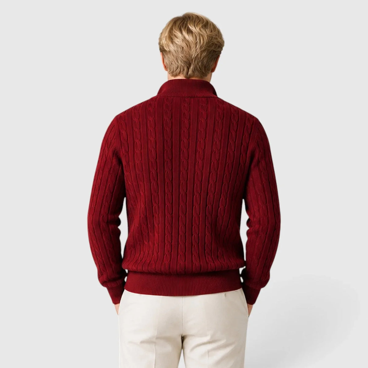 Men's Zip-Up Mock Neck Cable-Knit Winter Sweater