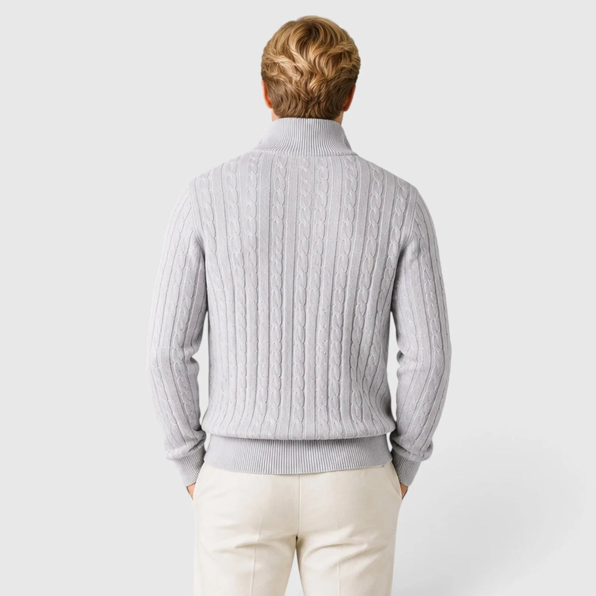 Men's Zip-Up Mock Neck Cable-Knit Winter Sweater