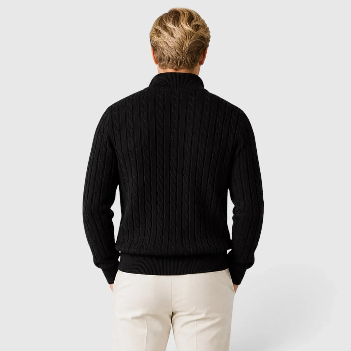 Men's Zip-Up Mock Neck Cable-Knit Winter Sweater