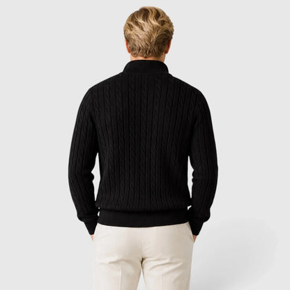 Men's Zip-Up Mock Neck Cable-Knit Winter Sweater