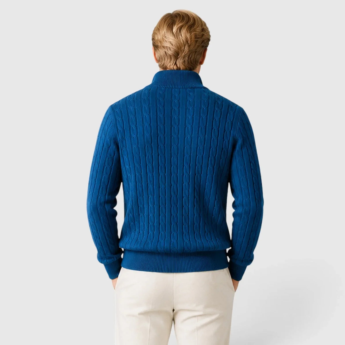 Men's Zip-Up Mock Neck Cable-Knit Winter Sweater