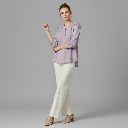 Silk Patchwork Blouse | Women's Long Sleeve Fashion Top