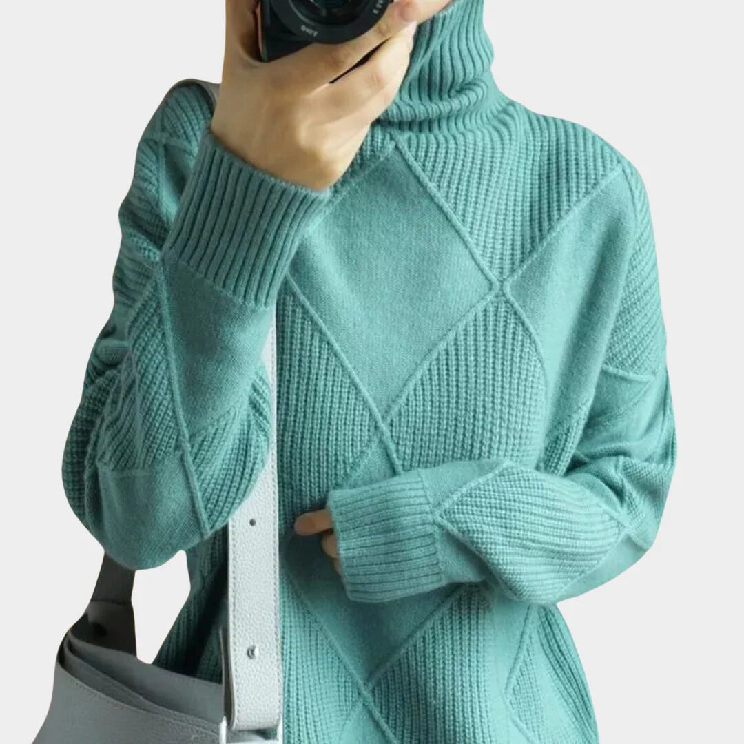 Women's Cozy Checked Turtleneck Sweater 4
