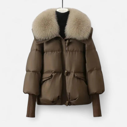 Women's Cozy Faux Fur Collar Ribbed Sleeve Jacket 0