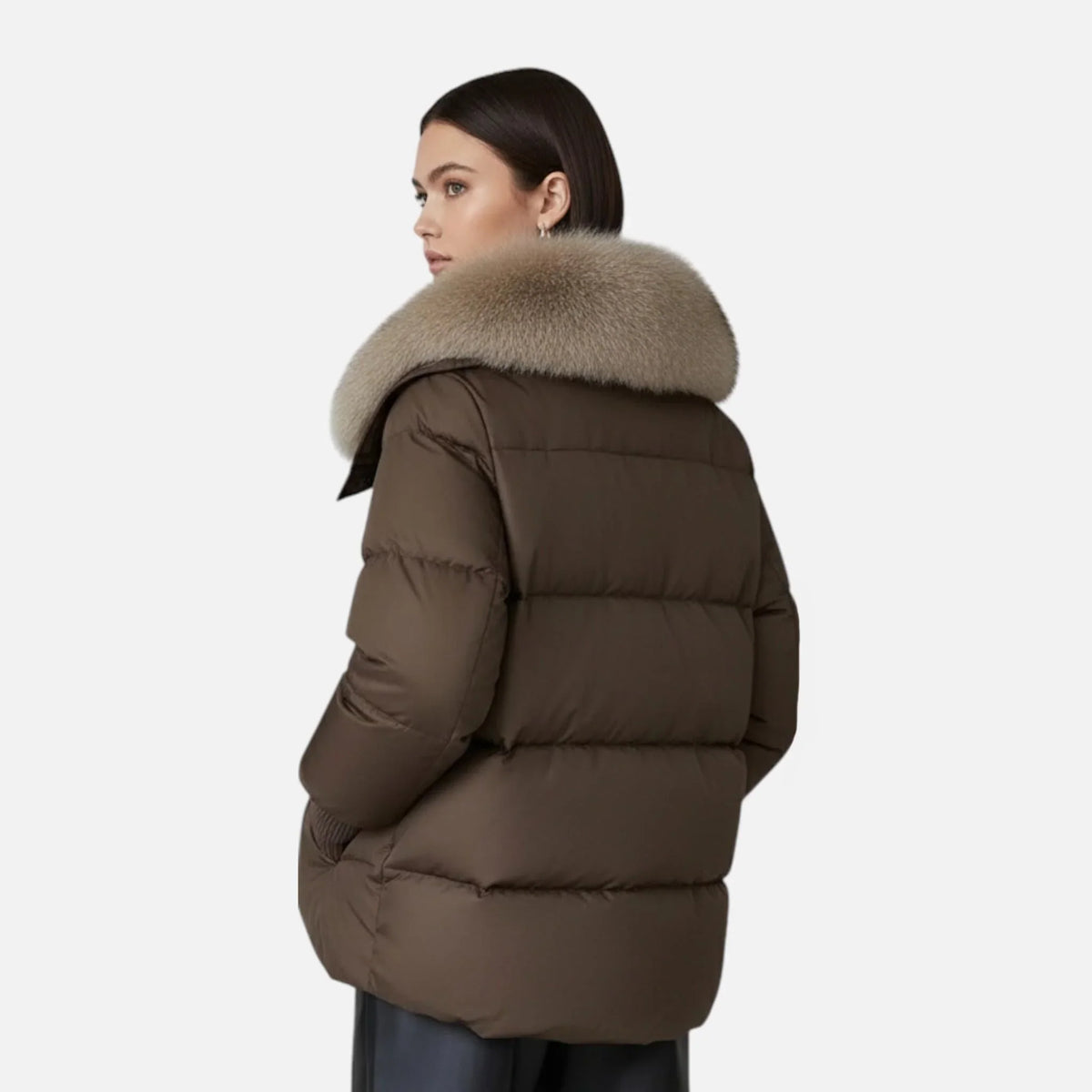 Women's Cozy Faux Fur Collar Ribbed Sleeve Jacket 4