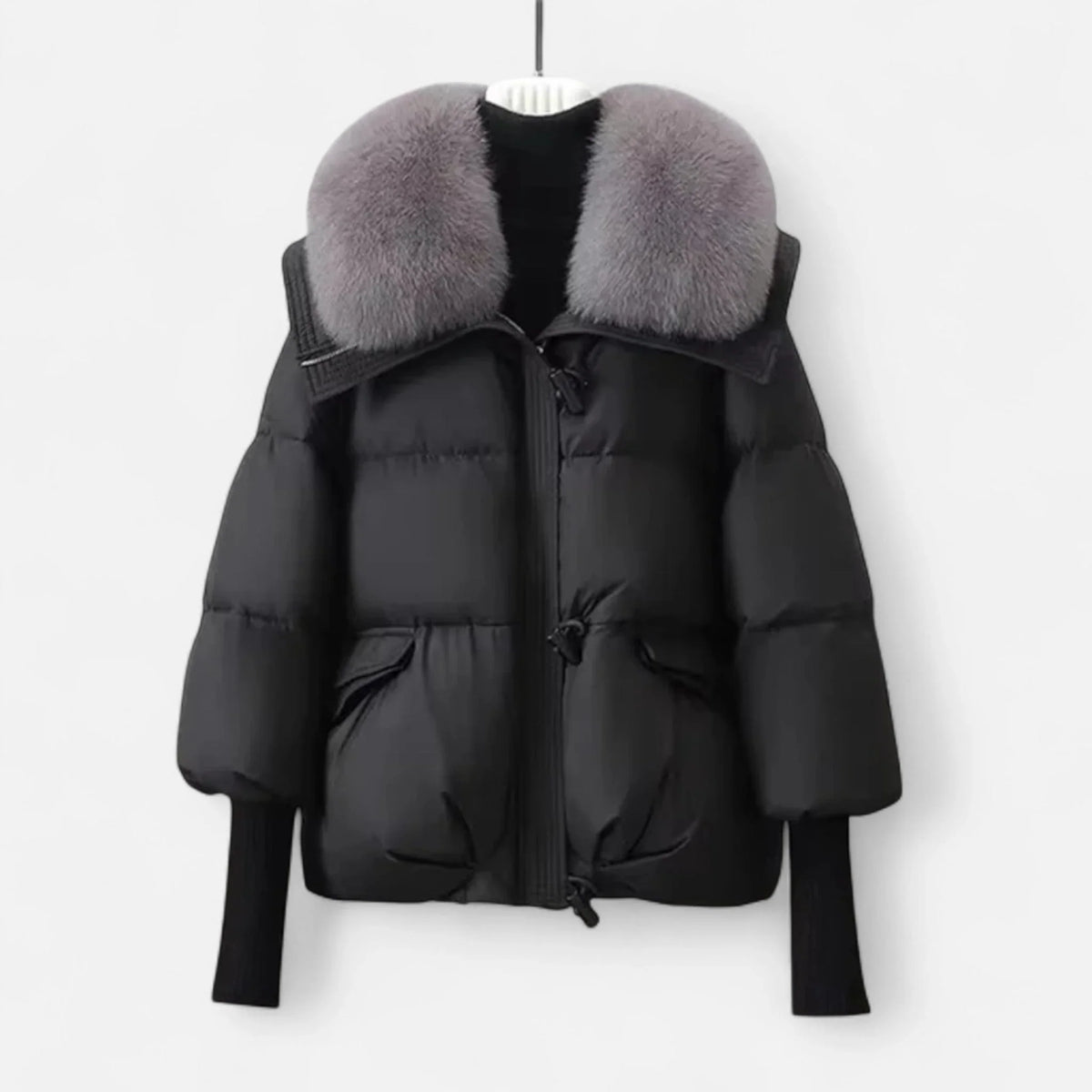 Women's Cozy Faux Fur Collar Ribbed Sleeve Jacket 5
