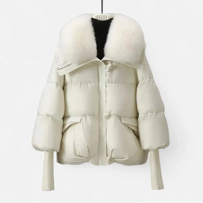 Women's Cozy Faux Fur Collar Ribbed Sleeve Jacket 7