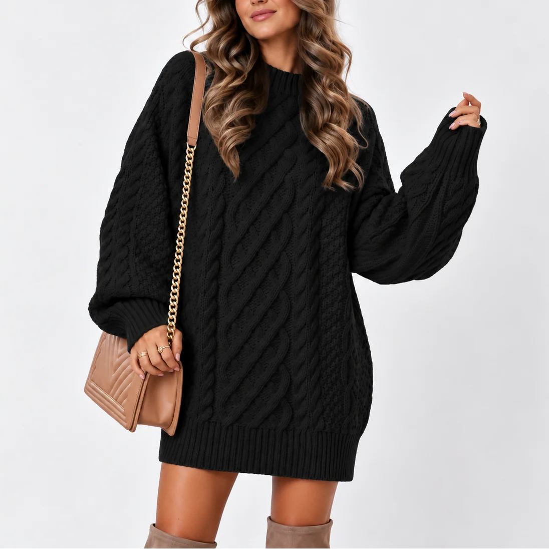 Women's Cozy Oversized Cable-Knit Sweater 0