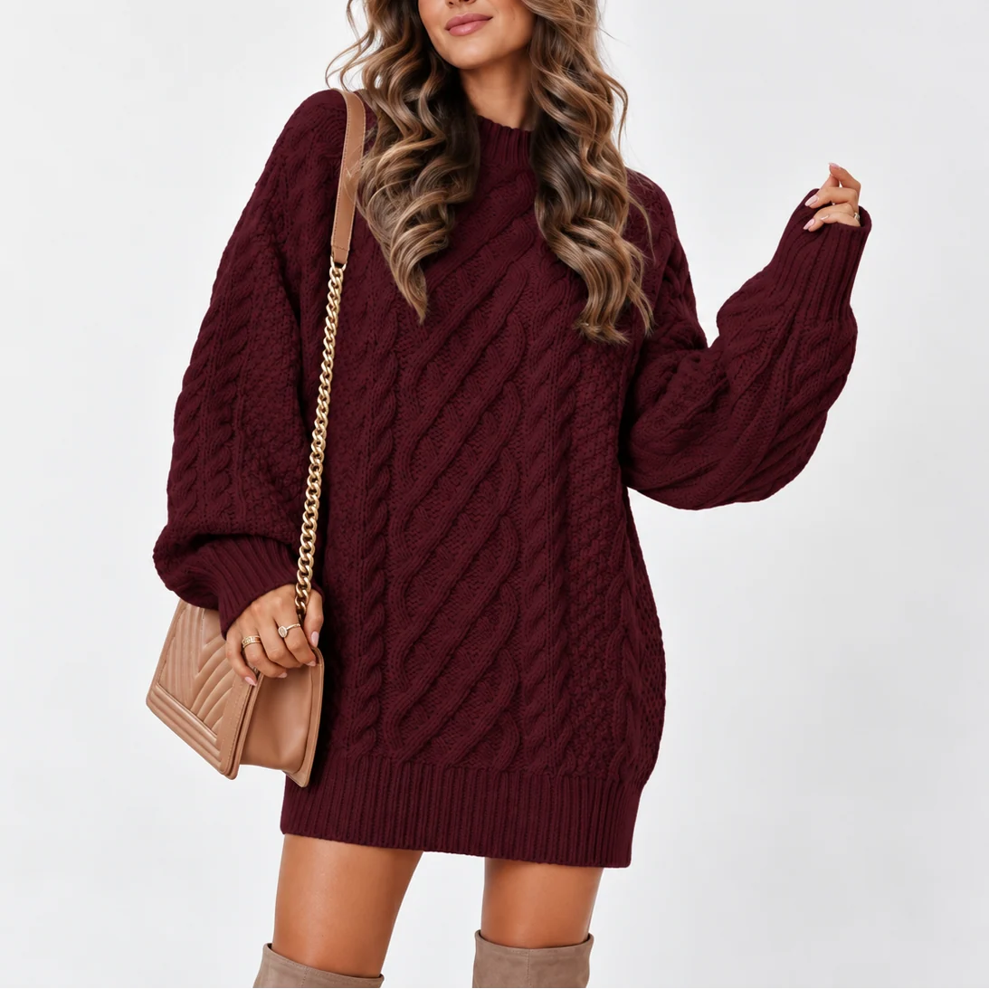 Women's Cozy Oversized Cable-Knit Sweater 3