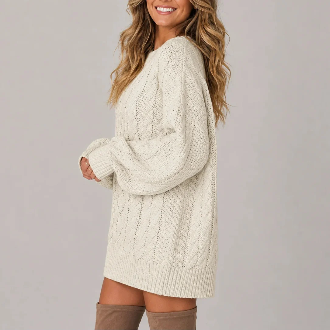 Women's Cozy Relaxed Fit Cable-Knit Sweater Dress 1