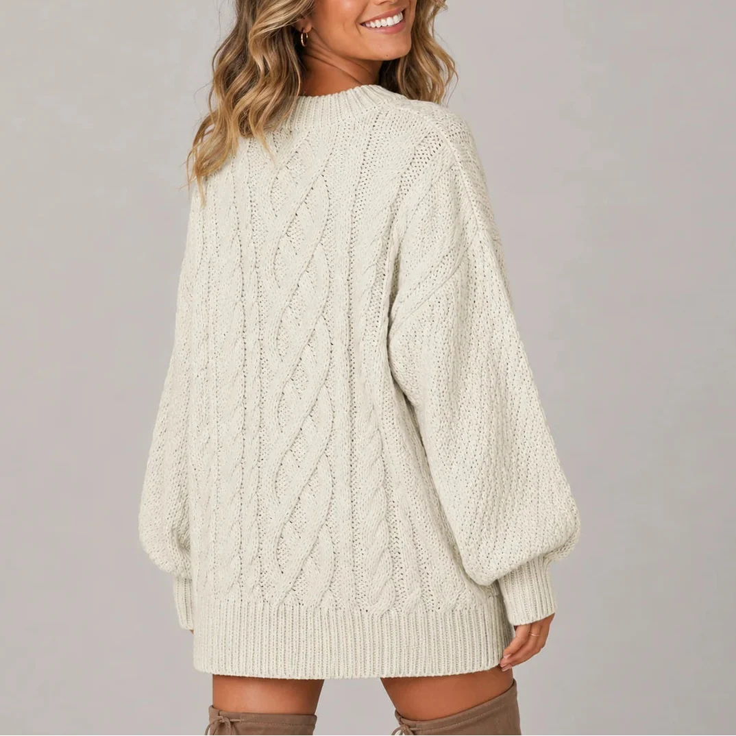 Women's Cozy Relaxed Fit Cable-Knit Sweater Dress 2