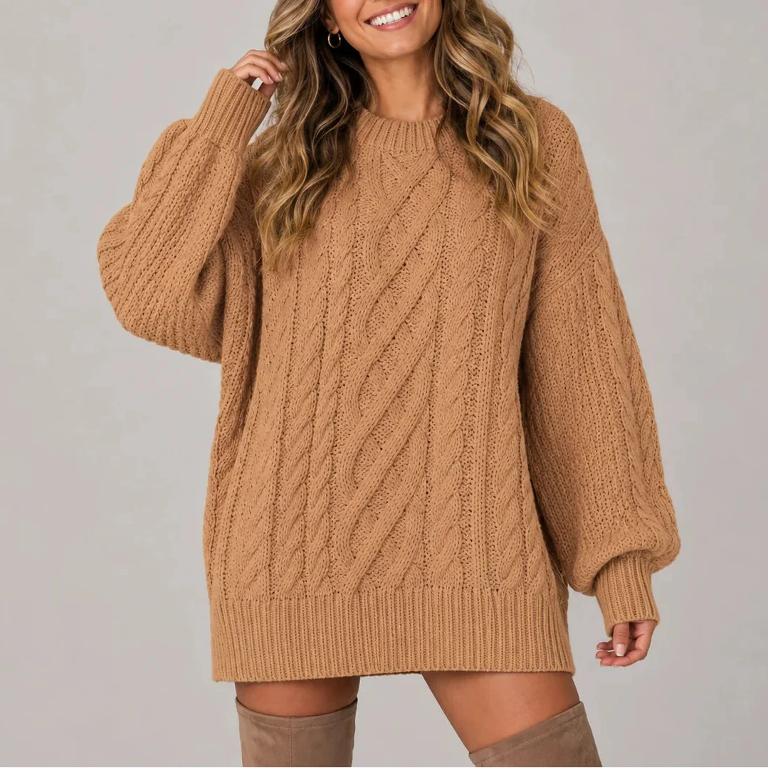 Women's Cozy Relaxed Fit Cable-Knit Sweater Dress 3