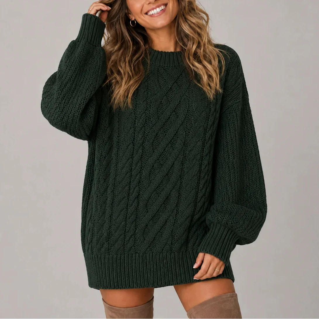 Women's Cozy Relaxed Fit Cable-Knit Sweater Dress 5