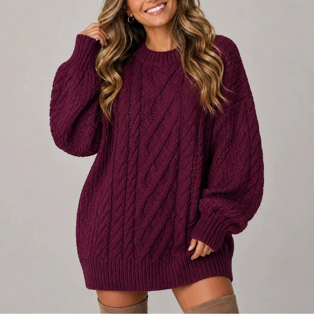 Women's Cozy Relaxed Fit Cable-Knit Sweater Dress 7