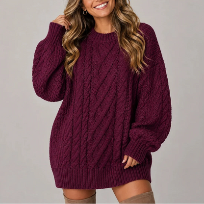 Women's Cozy Relaxed Fit Cable-Knit Sweater Dress 7