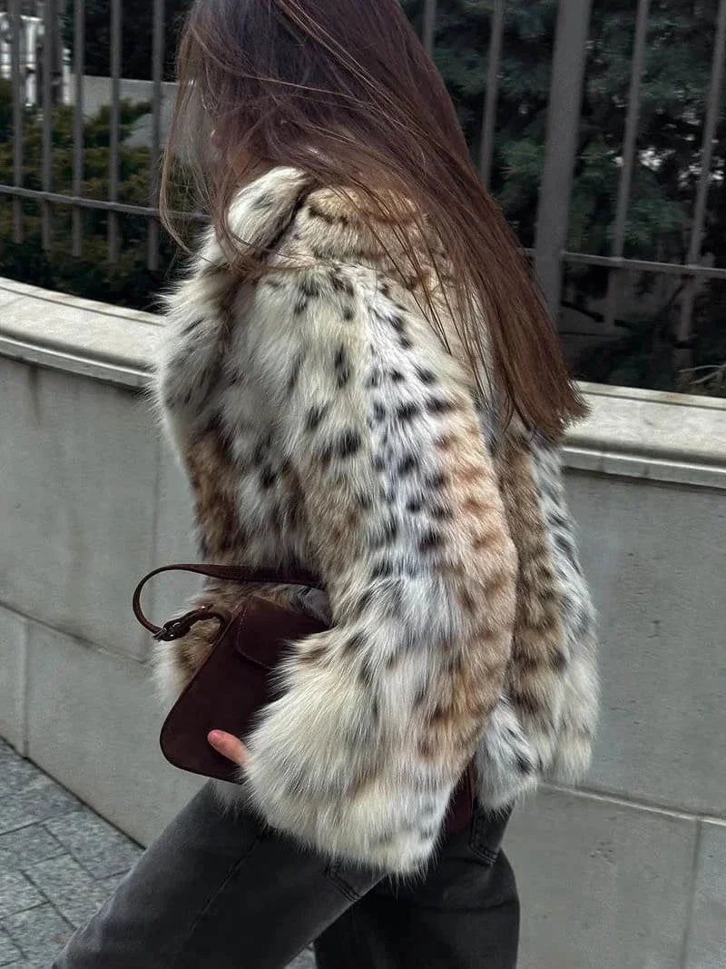Women's Cozy Relaxed Fit Leopard Print Faux Fur Coat