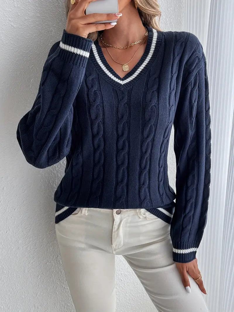 Women's Cozy V-Neck Cable-Knit Sweater 0