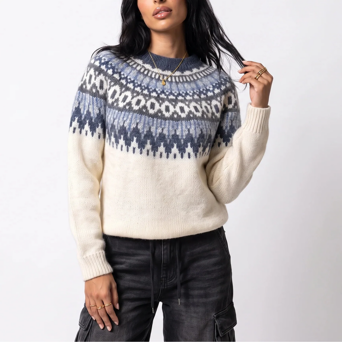 Women's Cozy V-Neck Fair Isle Knit Jumper 1