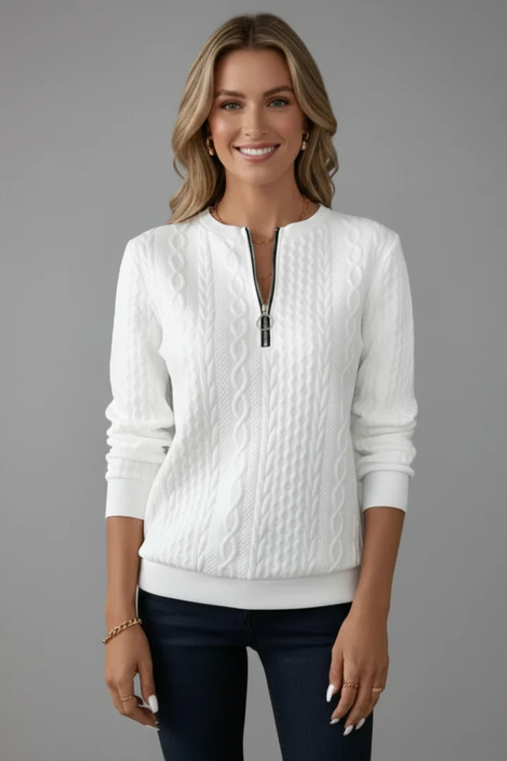 Women's Cozy Zip-Up Cable-Knit Jumper