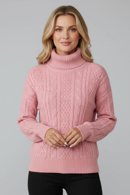 Women's Cozy Zip-Up Cable-Knit Jumper