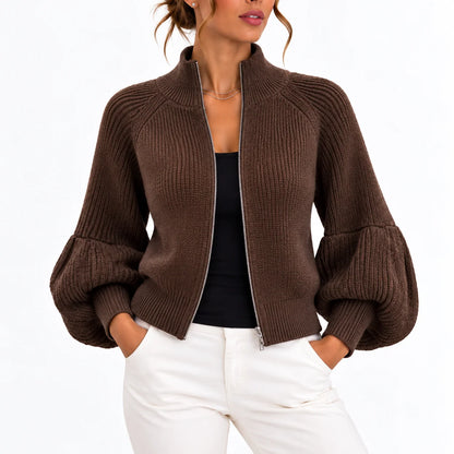 Women's Elegant Cropped Puff Sleeve Cardigan 0