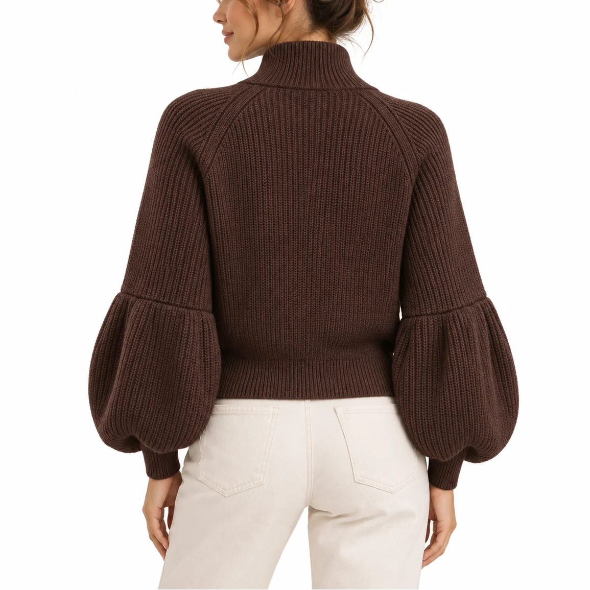 Women's Elegant Cropped Puff Sleeve Cardigan 1
