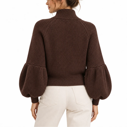 Women's Elegant Cropped Puff Sleeve Cardigan 1