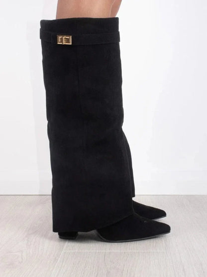 Women's Elegant Metallic Detail Suede Boots