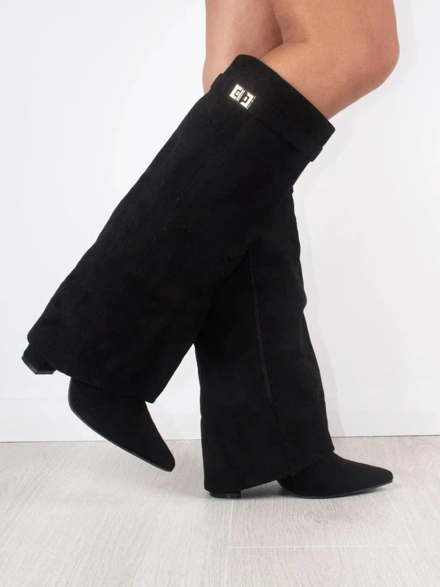 Women's Elegant Metallic Detail Suede Boots