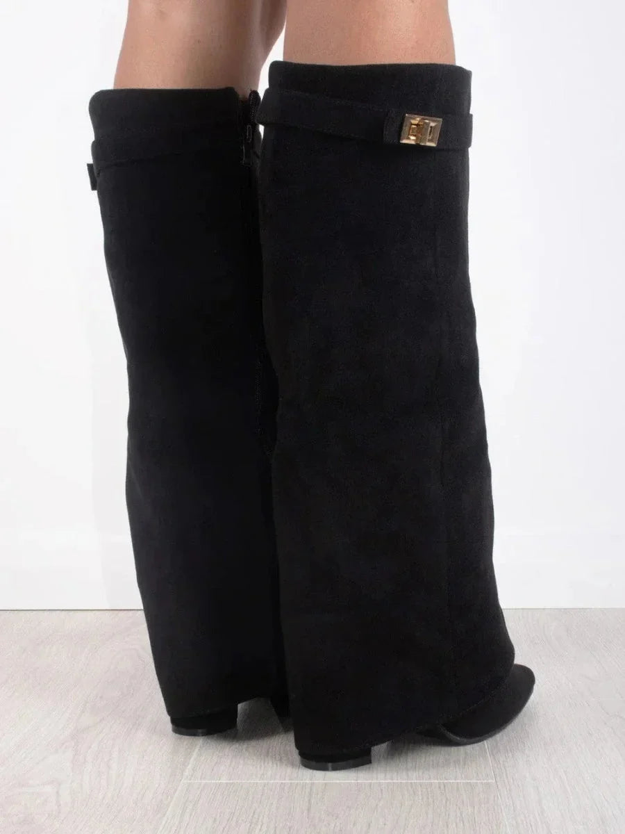 Women's Elegant Metallic Detail Suede Boots