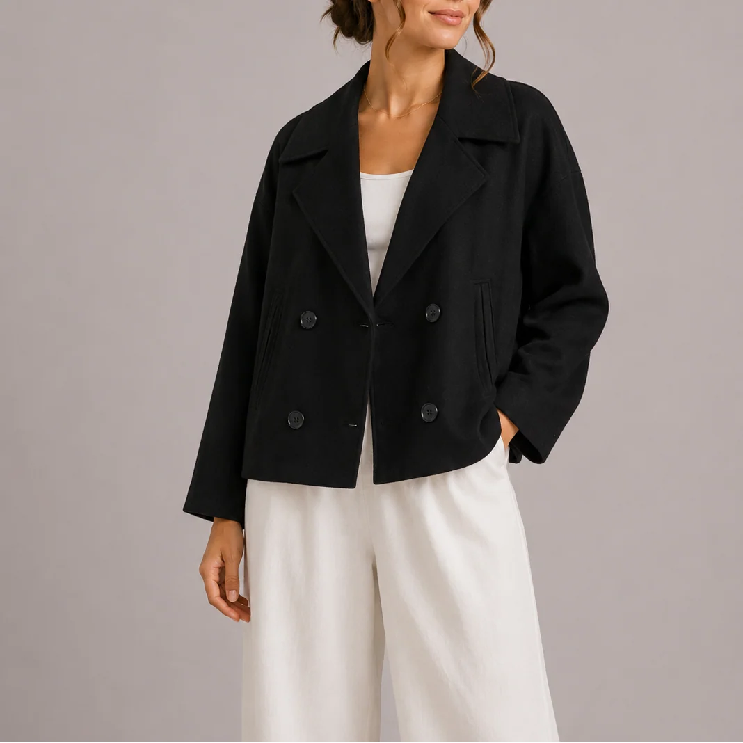 Women's Elegant Tailored Double-Breasted Cropped Jacket 5