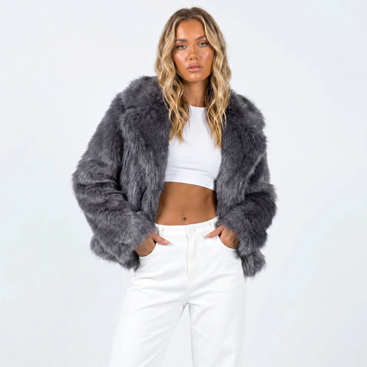 Women's Elegant Zip-Up Faux Fur Jacket 2